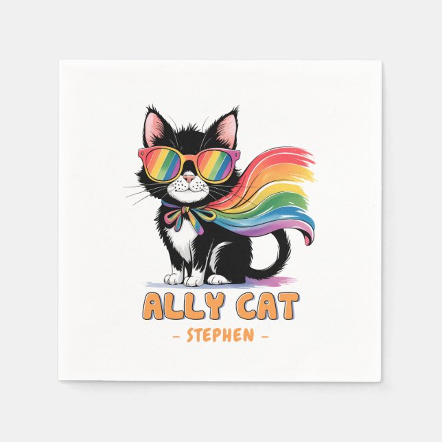Servilleta De Papel Gato Ally - Gato arcoiris Orgullo LGBTQ (Anverso)