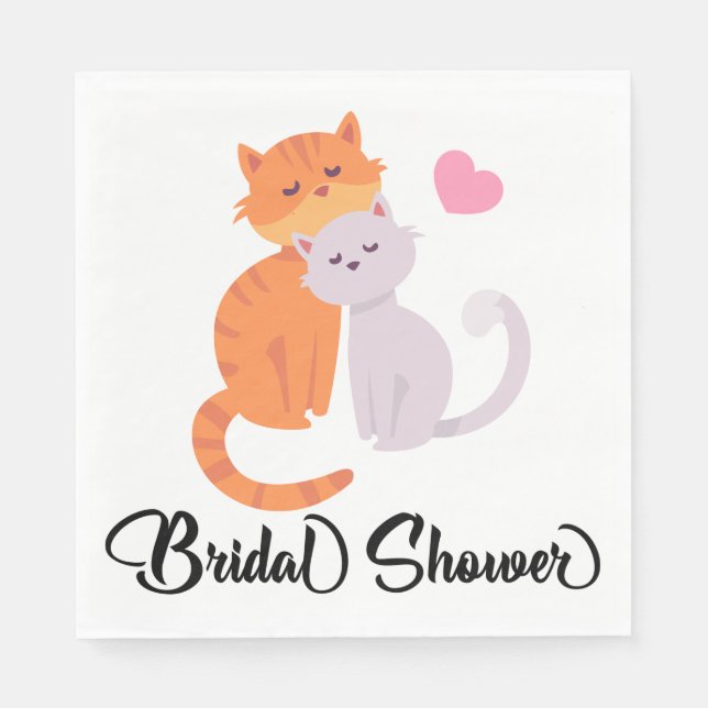 Servilleta De Papel Gato Amantes Pareja Boda Bridal Shower Naranja (Anverso)