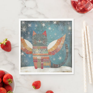 Servilleta De Papel Gato Ángel Celestial en Nieve de Invierno