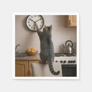 Servilleta De Papel Gato atigrado cambiando la hora en un reloj