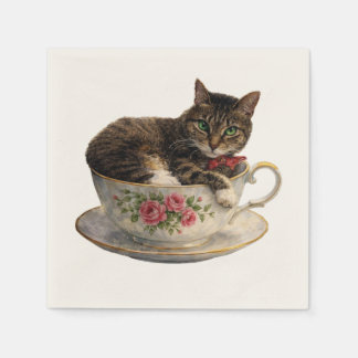Servilleta De Papel Gato atigrado en una taza de té