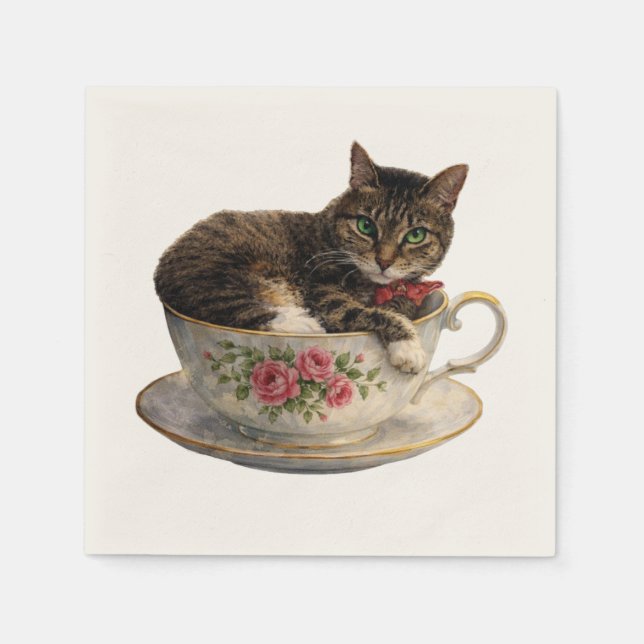 Servilleta De Papel Gato atigrado en una taza de té (Anverso)
