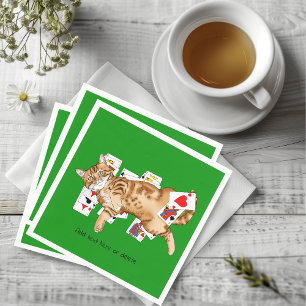 Servilleta De Papel Gato atigrado naranja divertido jugando cartas de 