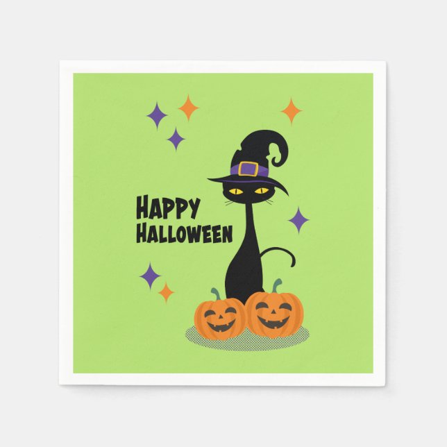 Servilleta De Papel Gato atómico de Halloween de mediados del siglo (Anverso)