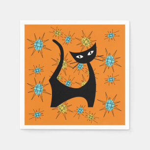 Servilleta De Papel Gato atómico moderno retro de mediados de siglo