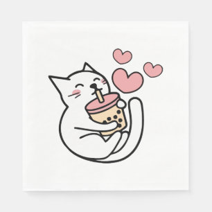 Servilleta De Papel Gato Beber Boba Leche gatito