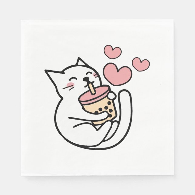 Servilleta De Papel Gato Beber Boba Leche gatito (Anverso)