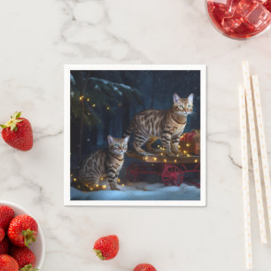Servilleta De Papel Gato Bengal Paseo en Trineo Nevado Decoración de N