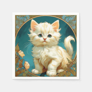 Servilleta De Papel Gato blanco Alphonse Mucha Art Nouveau