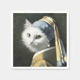Servilleta De Papel Gato blanco con pintura de Pearl Earring