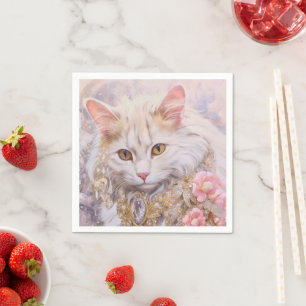 Servilleta De Papel Gato blanco elegante en oro y diamantes