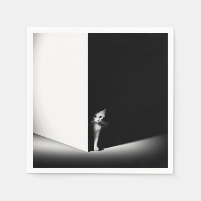 Servilleta De Papel Gato blanco en sombras negras (Anverso)