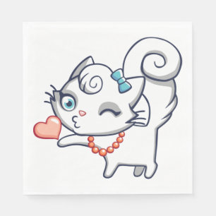 Servilleta De Papel Gato blanco lindo cumpleaños gatito kitty fiesta