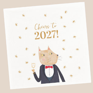 Servilleta De Papel Gato brinda por el Año Nuevo 2027