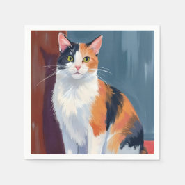 Servilleta De Papel Gato Calicó | Gato Gatito Bonito Acuarela Mascota