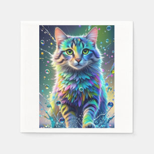 Servilleta De Papel Gato colorido, salpicaduras, pintura, clasificació