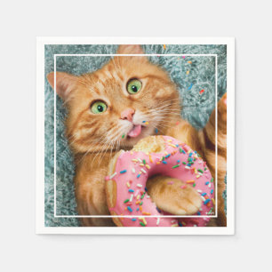 Servilleta De Papel Gato comiendo donut