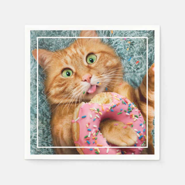 Servilleta De Papel Gato comiendo donut (Anverso)