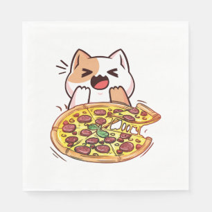 Servilleta De Papel Gato Comiendo Una Pizza