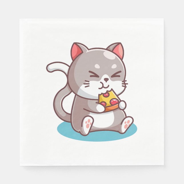 Servilleta De Papel Gato comiendo una pizza (Anverso)