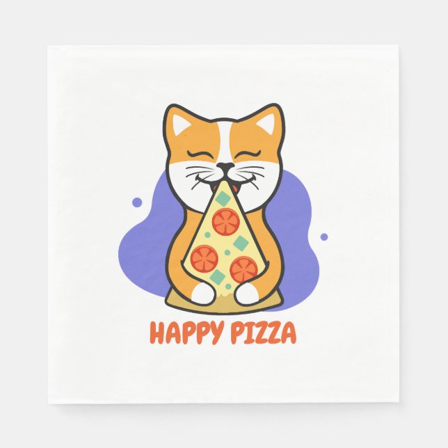 Servilleta De Papel Gato comiendo una pizza    (Anverso)