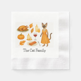 Servilleta De Papel Gato con calabaza y pavo para Acción de Gracias