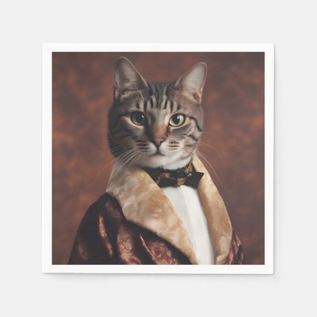 Servilleta De Papel Gato con chaqueta de fumar (Anverso)