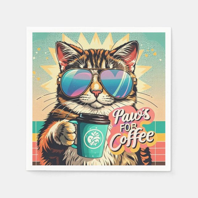 Servilleta De Papel Gato con gafas de sol sobredimensionadas con café (Anverso)