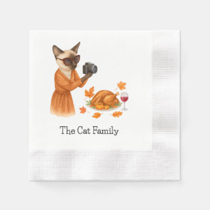 Servilleta De Papel Gato con pavo para Acción de Gracias