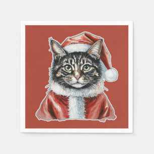 Servilleta De Papel Gato con traje de Santa Claus - Navidad 1