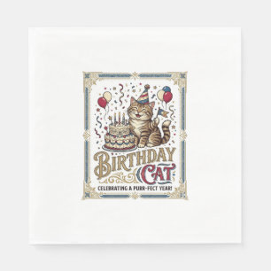 Servilleta De Papel Gato Cumpleaños Cumpleaños Edad Arte Vector Vintag
