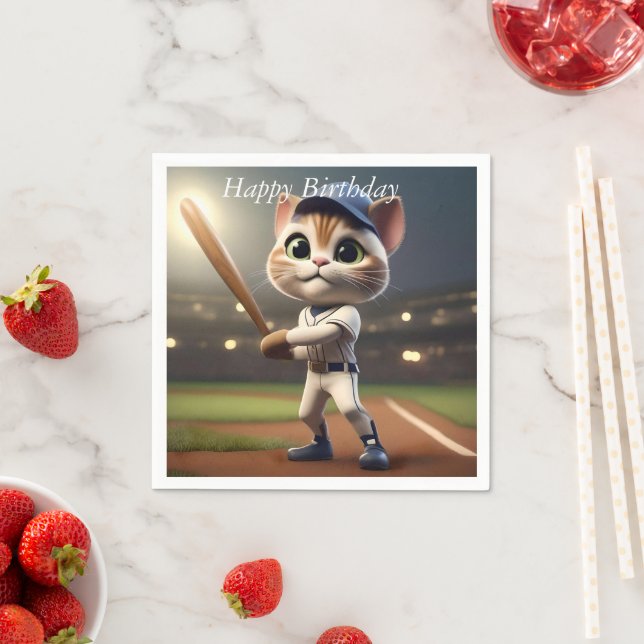 Servilleta De Papel Gato De Béisbol Gracioso En 3D, (In situ)