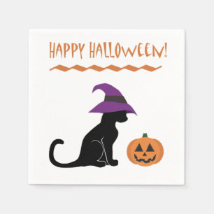 Servilleta De Papel Gato de bruja de Halloween y calabaza
