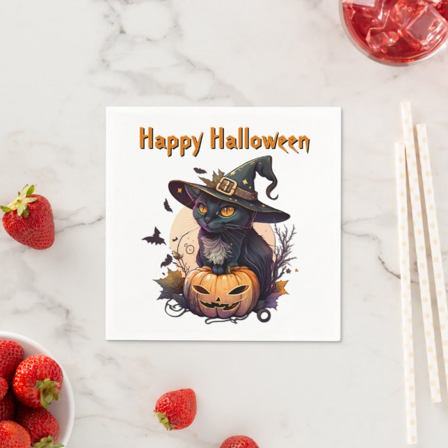 Servilleta De Papel Gato de bruja para Feliz Halloween (In situ)