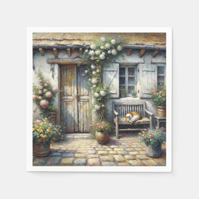 Servilleta De Papel Gato De Cabaña En El Baño De Madera (Anverso)