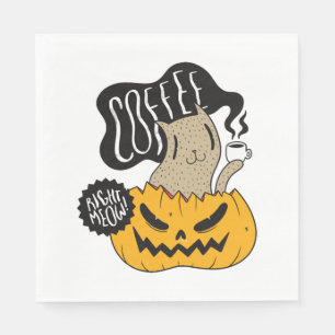 Servilleta De Papel Gato de café de Halloween - Beber gato de Hallowee