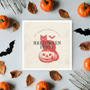 Servilleta De Papel Gato de Calabaza Naranja Rojo Vintage Fiesta de Ha