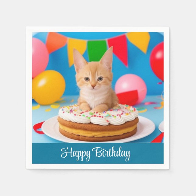 Servilleta De Papel Gato de cumpleaños (Anverso)