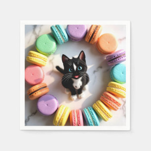 Servilleta De Papel Gato de Cumpleaños Adorable con Macarons Coloridos