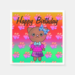 Servilleta De Papel Gato de cumpleaños con pinturas adorables