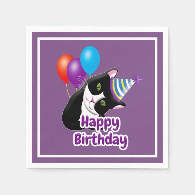 Servilleta De Papel Gato de cumpleaños feliz (Anverso)