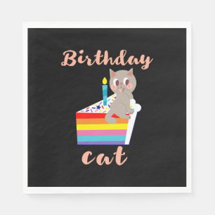Servilleta De Papel Gato de cumpleaños - gato gris kawaii de cumpleaño