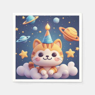Servilleta De Papel Gato de dibujos animados lindo en nube con sombrer