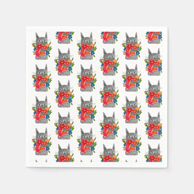 Servilleta De Papel Gato de flores (Anverso)
