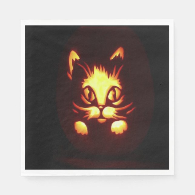 Servilleta De Papel Gato de Halloween amarillo Naranja brillante (Anverso)