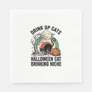Servilleta De Papel Gato de Halloween bebiendo camiseta de fiesta de l