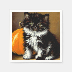 Servilleta De Papel Gato de Halloween blanco y negro vintage