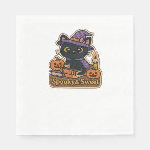 Servilleta De Papel Gato de Halloween con libros mágicos - Fantasía y