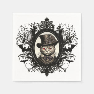 Servilleta De Papel Gato de Halloween, gato de vampiro, colmillos de d