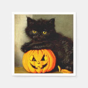 Servilleta De Papel Gato de Halloween vintage y linterna de Jack-o